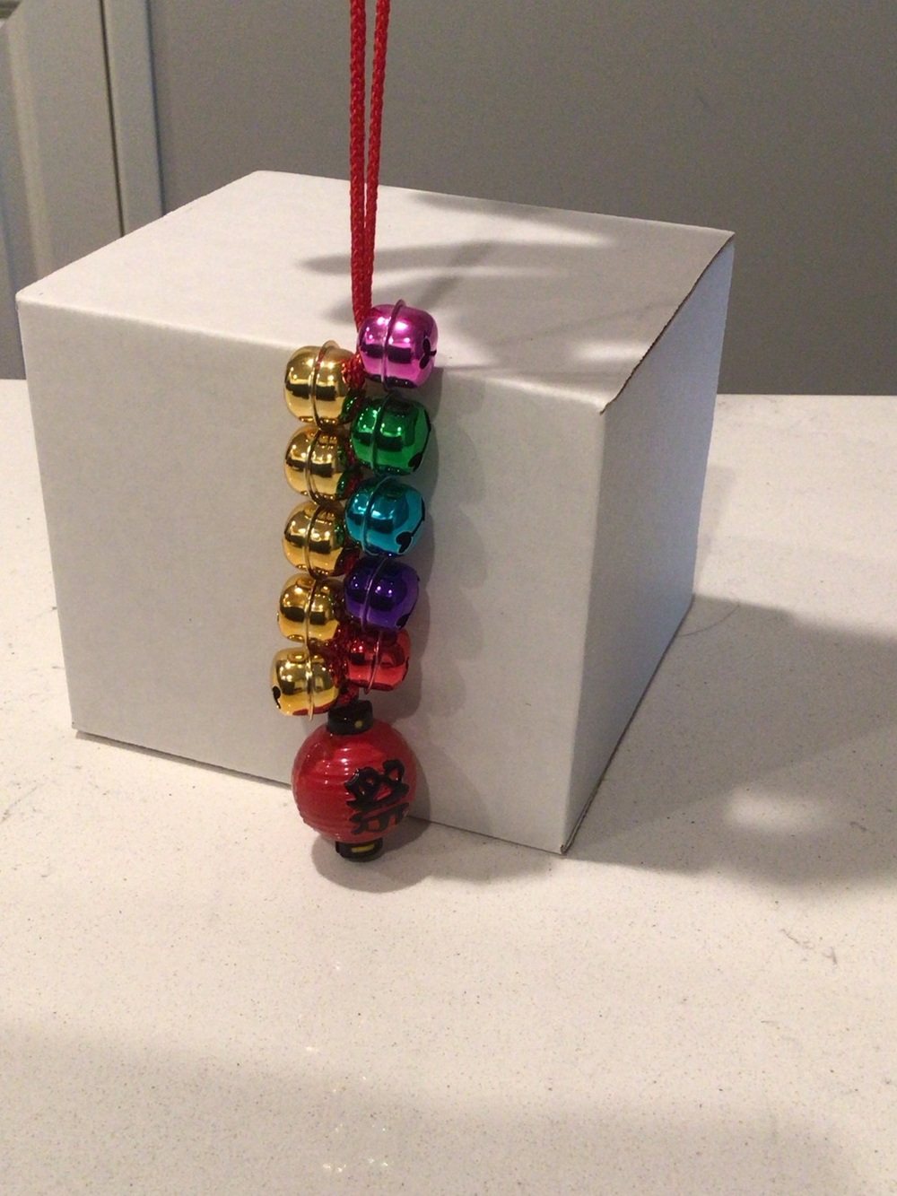 Red Lantern Bell Ornament with Multicolor Jingle Bells from and bought in Japan